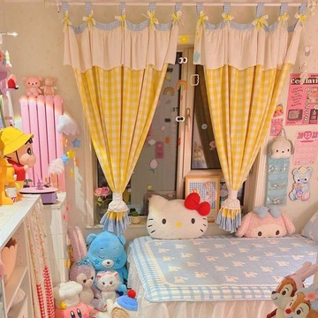 韓式田園風情窗簾可愛少女心出租屋窗簾遮光防曬防塵裝飾擋簾 遮擋簾 窗簾 台灣寄出 遮光窗簾 全遮光窗簾 可愛窗簾