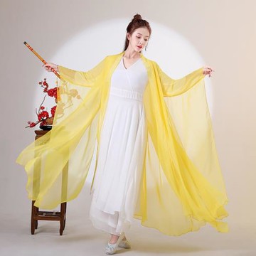 禪舞外披 古裝廣袖超仙薄紗古典舞蹈服中國風改良魏晉風漢服 雙層