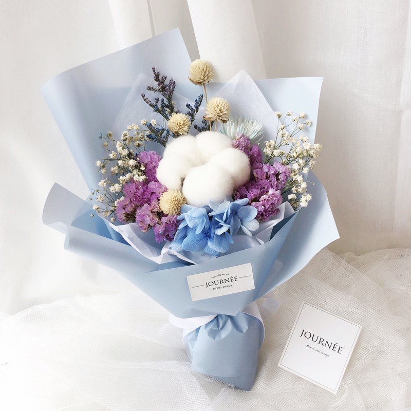 Journee 藍色棉花糖乾燥花束滿天星棉花情人節禮物畢業花束 Pinkoi 設計購物網站 Line購物