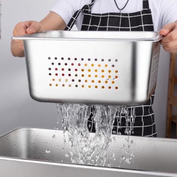 沖孔份數盆長方形不銹鋼過濾盆帶孔瀝水餐盆自助餐保溫臺商用菜筐