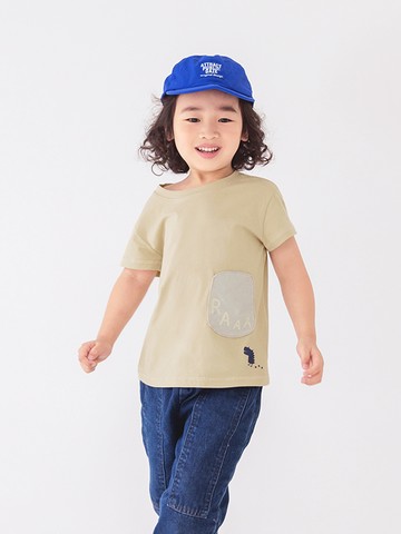 可愛恐龍造型字母口袋拷克滾邊袖上衣