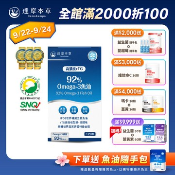 92% Omega-3 rTG高濃度魚油EX（120顆）【1盒／2盒／3盒／5盒／11盒優惠組】