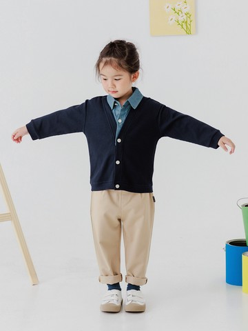 假兩件拼接牛仔開襟排釦上衣/外套