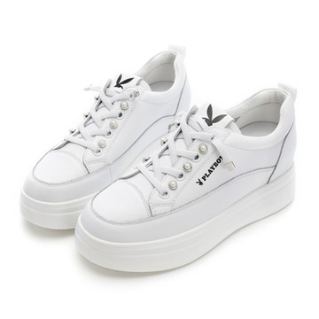 PLAYBOY 玩美焦點質感真皮激增高厚底鞋-PY0666白