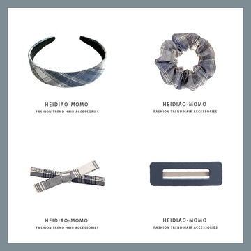 2021新款發飾套裝格子大腸發圈發箍蝴蝶結發夾發卡頭繩頭飾套裝女