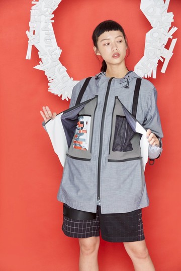 隱藏多口袋連帽外套 (淺灰)