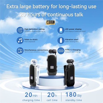 外貿款K88一鍵伸縮拉線領夾5.4智能商務運動外賣藍牙耳機一件代發