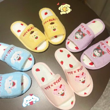 春夏新款可愛小草莓卡通圖案魚嘴拖鞋女室內家居鞋露趾涼拖鞋軟底