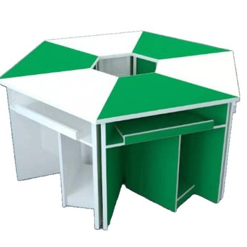 六邊形桌鋼架桌鋁木六邊形桌中小學通用組合折疊實木培訓桌電腦桌[DD120109]