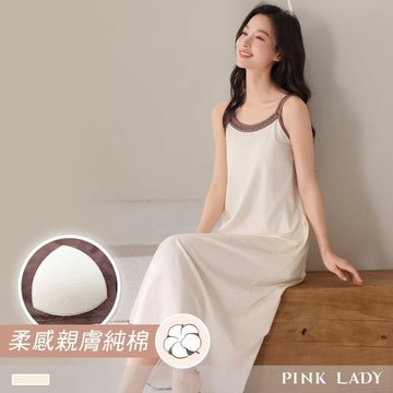 【PINK LADY】純棉連身睡裙 罩杯式 日暮微光 吊帶睡衣 居家服(女睡衣/連衣裙/春夏睡衣/女睡裙/內含胸墊) 55357