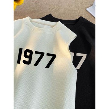 1977無袖t恤男夏季重磅華夫格運動籃球背心青少年美式坎肩上衣薄