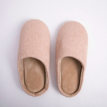 WARM TOUCH 石墨烯針織保暖拖鞋M 粉棕
