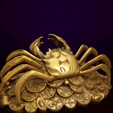 黃銅金錢螃蟹擺件風水招財工藝品客廳電視柜玄關辦公桌裝飾品擺設