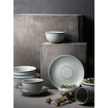 九土復古陶瓷老式碗盤米飯碗湯面碗菜盤子圓平盤碟子中式餐具套裝