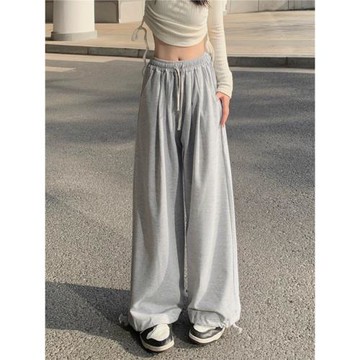 vibe高街闊腿運動褲女寬松拖地長褲子秋冬韓版美式香蕉直筒休閑褲