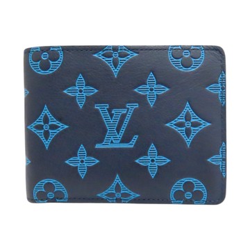 【二手名牌BRAND OFF】LOUIS VUITTON LV 路易威登 藍色 原花 Shadow 皮革 雙折 Multiple 短夾 M82323