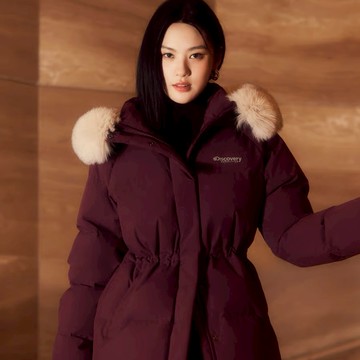 🆕新品上架💖【梨花娘】 韓國知名品牌Discovery 鵝絨狐狸毛領收腰中長版外套 Kelly(4色)🏆