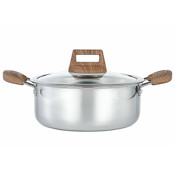 鵝頭牌不鏽鋼料理木紋雙耳湯鍋23cm(CI-2342)