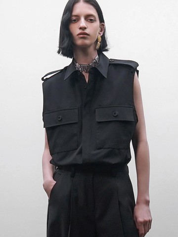 Sleeveless Safari Shirt[Black(Unisex)]_UTS-SS22