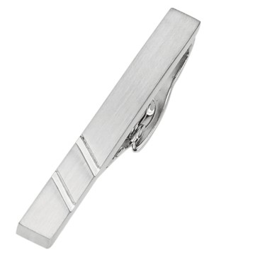 45mm 銀色拉絲間亮色斜邊領帶夾