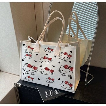 kitty托特包 HelloKitty包包女卡通可愛kt手提布袋百搭大學生帆布托特包大容量