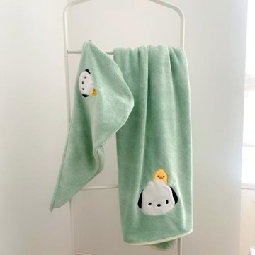 ins卡通可愛日系PC帕恰狗家居浴巾兒童大毛巾吸水干發帽浴帽女生