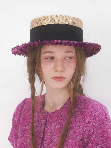 Tweed Boater Hat_Viva Magenta