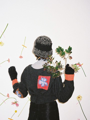 Patched Furry Hat Black Mix