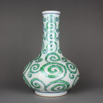 明成化青花斗彩綠彩手繪卷草紋花瓶古董古玩陶瓷器仿古老貨收藏品