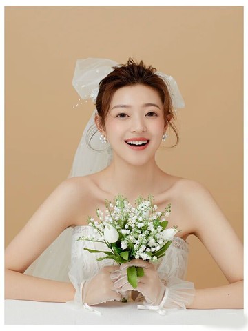 韓式新娘手捧花 韓系婚紗照拍攝郁金香手捧花 結婚婚禮白色手拿花