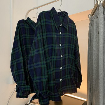 大碼韓版復古格子襯衫女V-17春季新款設計感小眾寬松顯瘦長袖上衣