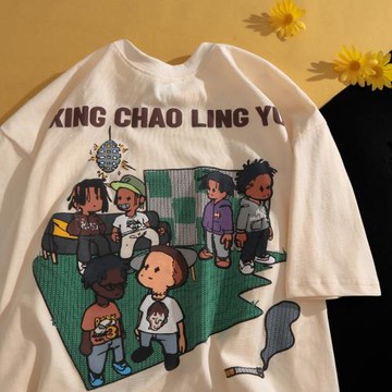 美式街頭短袖t恤男夏季潮牌嘻哈圓領半袖寬松ins情侶百搭小眾上衣