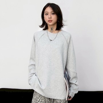 【AMERO】男裝 女裝 圓領薄長袖 素面斜袖拼接 情侶裝