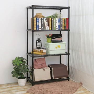 【品樂生活】45X90X208CM 包邊厚鐵框四層架 烤漆霧黑/置物架/波浪架/收納架/鐵力士架