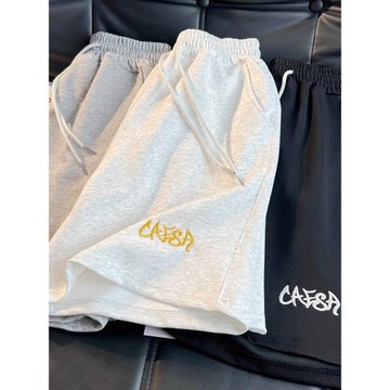 立體繡花運動短褲男夏季薄款美式休閑中褲寬松潮牌外穿重磅五分褲