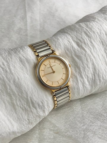 【 日本直送 名牌中古包 】Yves Saint Laurent 伊夫聖羅蘭 腕錶 銀色 金色 不鏽鋼 石英 msfizj
