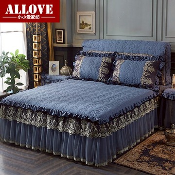 夾棉床裙三件套加厚床罩單件蕾絲花邊裙式防滑1.5m1.8m保護套