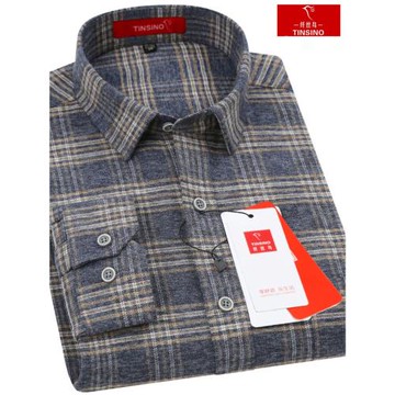 纖絲鳥長袖襯衫男純棉磨毛灰色格子中老年爸爸裝厚款全棉襯衣春秋