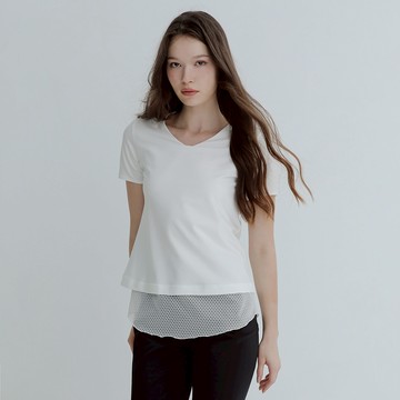 短袖網裡桃心領上衣｜#W00102