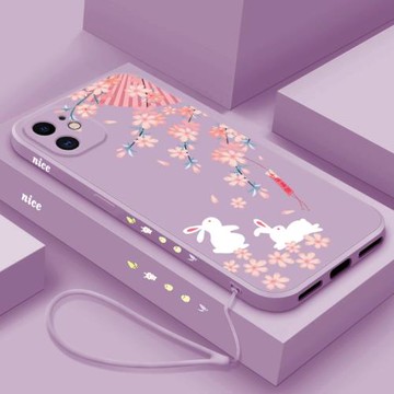 適用蘋果11手機殼新款iPhone11 promax液態硅膠11pro可愛兔兔max直邊pro全包防摔ins高級保護套男女創意外殼