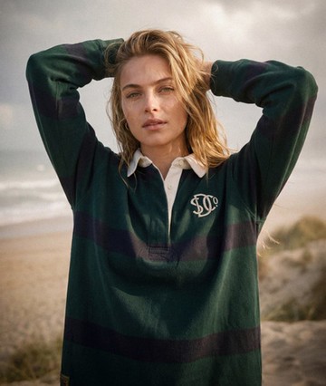 Superdry Women's Heritage Stripe Rugby Top Green Size: 12