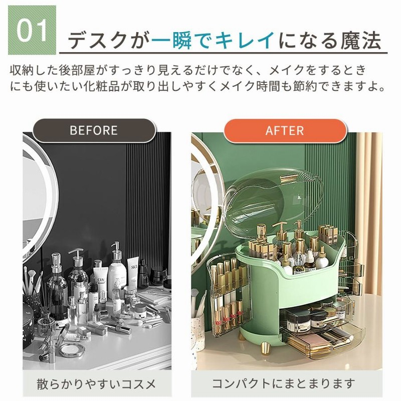 RAKU メイクボックス 化粧品収納ボックス 透明カバー付き 大容量