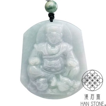 【漢石齋】天然翡翠A貨 多聞天王玉佩吊墜 淺色春帶彩種(49*57*13mm)