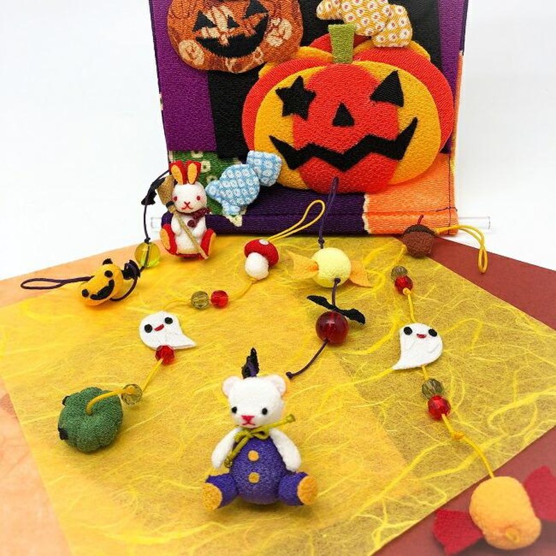 ハロウィンうさこの吊るし飾り 】ちりめん細工 さげもん ジャックオ 