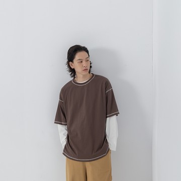 撞色壓線造型寬版上衣 四色售 S/M/L/XL