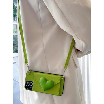 綠色大愛心零錢包適用opporeno14手機殼reno13/12/11pro斜挎reno10背帶reno9簡約findx8/7皮紋A2/A3/A5防摔套