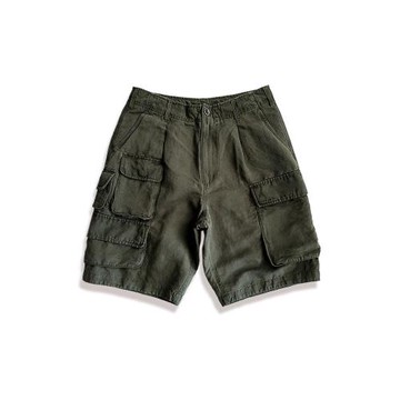 西里布夏季軍綠漢麻工裝風短褲多袋中腰日系復古咔嘰休閑復古水洗