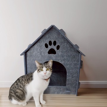 [加厚毛氈] 寵物窩 貓窩 狗窩 寵物床 貓屋 狗窩房子型 寵物屋