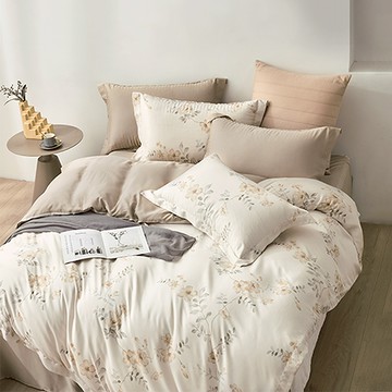 床包被套組(6x7薄被套)-特大/40支/ 萊賽爾天絲四件式 / 淺默馨芳 台灣製