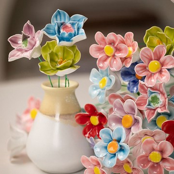 洛陽牡丹 手工鐵絲仿真花高溫手工花花卉瓷器精緻擺件裝飾品 1支（ 花朵的顏色隨機來貨）